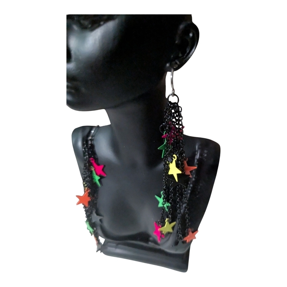 Multicolor Star Chain Earrings - Picture 3 of 4